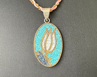Enamel Pendant, Champleve, Silver, Cloisonne, Handmade.