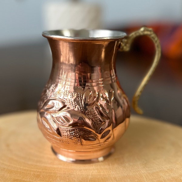 Copper Mug, Moscow mule, embossed copper, tin lining Copper Beverage, Good for Cocktails and Drinks,