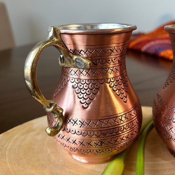 Copper Mug, engraved handmade mug, tinned copper beverage, Moscow Mule, Anniversary Gift, Good for Cocktails and Drinks