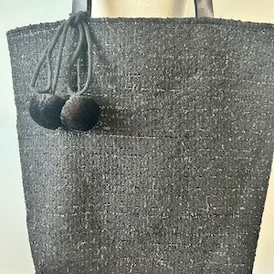 Shoulder Bag black with gold shimmer, Handmade Bag, Everyday bag, Bag with leather straps,