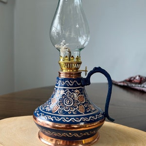Handmade Copper Oil Lamp: Vintage Style, Hand-Painted Home Decor