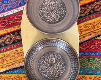 Bol de cobre grabado, regalo para el séptimo aniversario, plato para anillos, decoración del hogar, cobre oxidado.