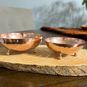 Handmade Hammered Copper Bowl with Brass Legs