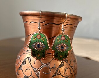 Handmade Copper Evil Eye Earrings: Colorful Jewelry