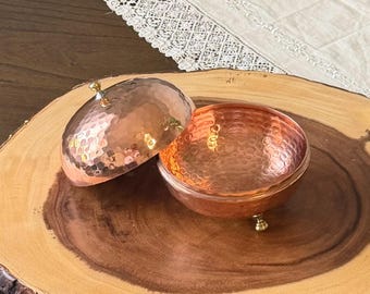 Hammered Copper Bowl with Brass Lid, Handmade Anniversary Gift, Home Decoration