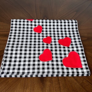 Table Runner with Heart patches, Placemats, Checkered Table Runner and Placemats, Handmade, Table Runner Heart Design,Home and Kitchen Decor