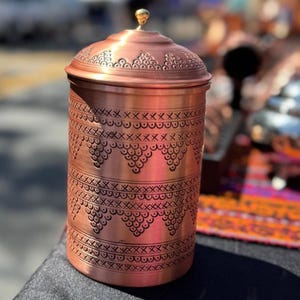 Handmade Engraved Copper Spice Jar: Kitchen Storage Container