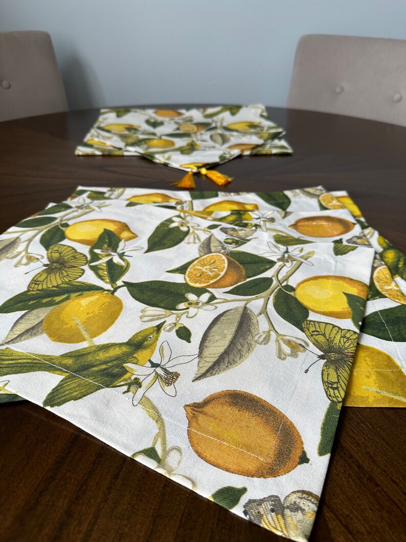 Lemon Table Runner Set With 4 Placemats Lemon Design Lemon Etsy