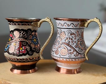 Copper Mug, Moscow mule, engraved hand painted copper mug, tin lining Copper Beverage, Good for Cocktails and Drinks, Great Anniversary Gift
