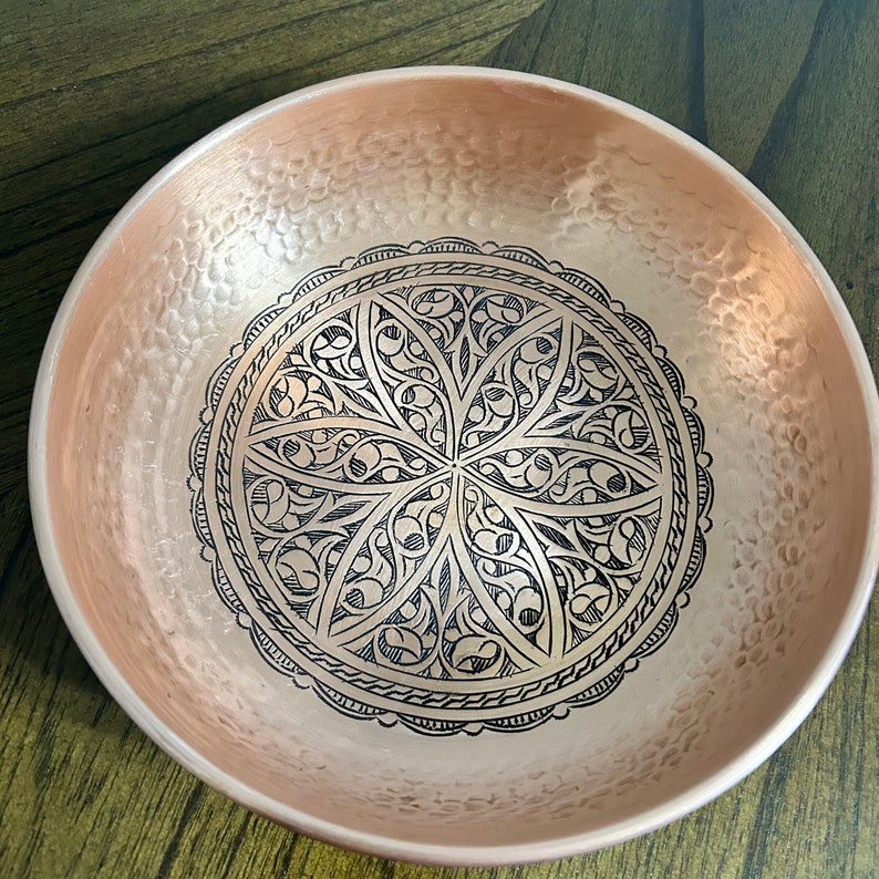 Handmade Hammered Copper Bowl, Engraved Design, 7th Anniversary Gift - Etsy
