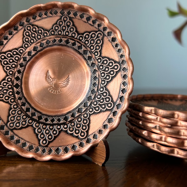 Copper Bowl - Copper Dish - inlaid, Copper Coaster, Espresso Cup Saucer, Utility Bowl, Handmade in the "Land of Copper", Anniversary Gift