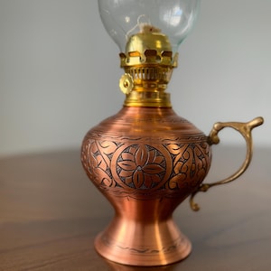 Traditional Copper Oil Lamp, Handmade engraved Copper, Oil Lamp, Vintage Style Oil Lamp, Home Decoration, 7th Anniversary Gift