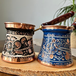 Copper Coffee Pot, Traditional Coffee Pot, Cezve, Handmade engraved, hand painted, Coffer Lover&#39;s,Anniversary Gift,Home & Kitchen Decoration