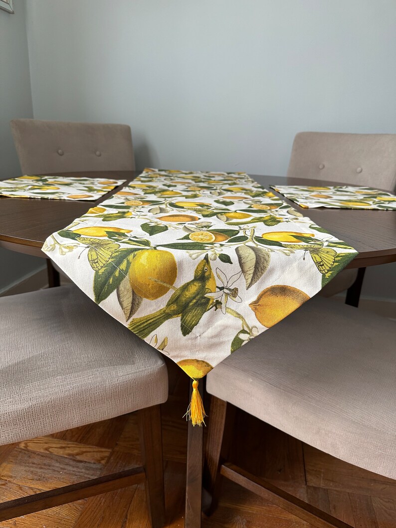 Lemon Table Runner Set With 4 Placemats Lemon Design Lemon Etsy