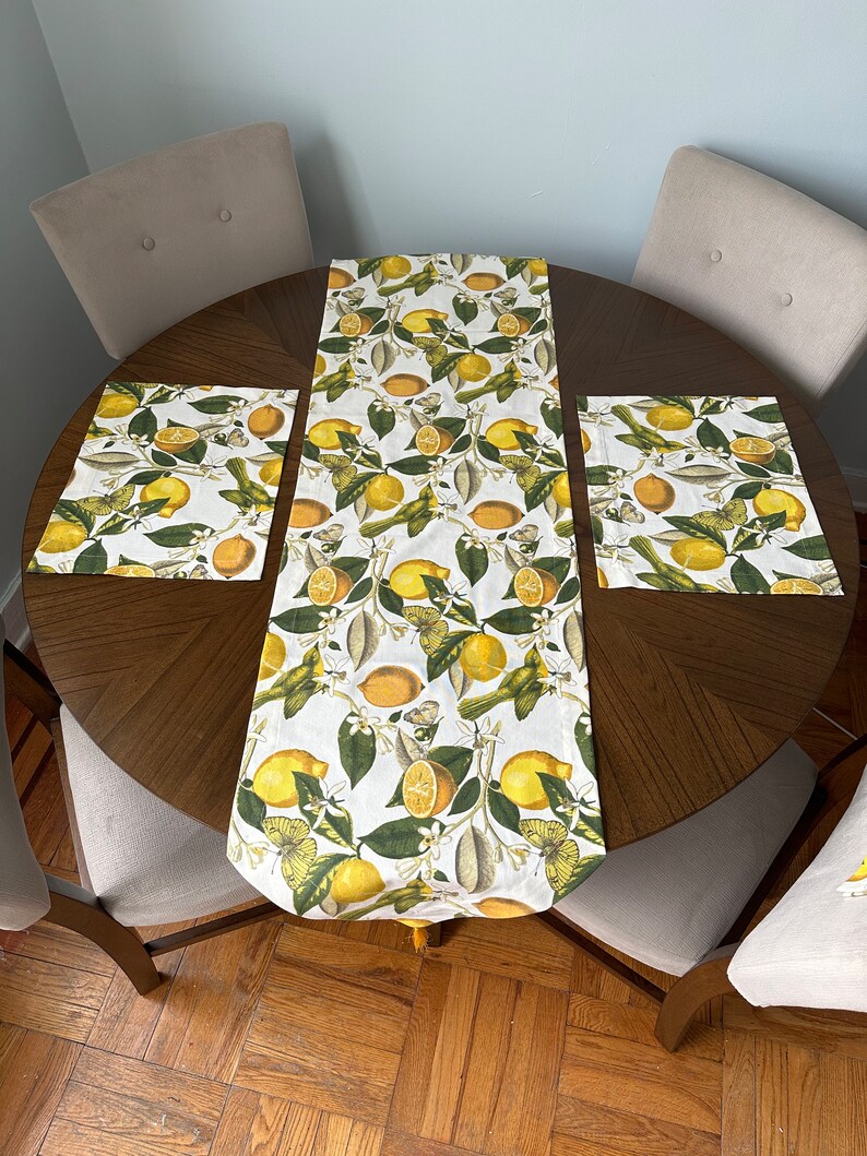 Lemon Table Runner Set With 4 Placemats Lemon Design Lemon Etsy