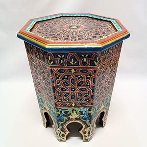 Octagonal Moroccan Handmade and handpainted side table, end table, small wood table, Coffee table sofa table dining table, By Afritoart
