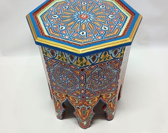 Hnadmade Handmade Moroccan Wood Side Table: Berber Painted Coffee Table