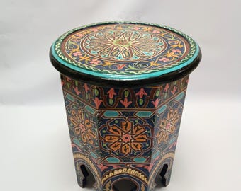 Hnadmade Handmade Moroccan Side Table: Blue Wood Coffee Table, Rustic Decor