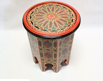 Handmade Moroccan Coffee Table Set, Round Wooden Table with Stool, Boho Home Decor, Accent Side Table, Housewarming Gift