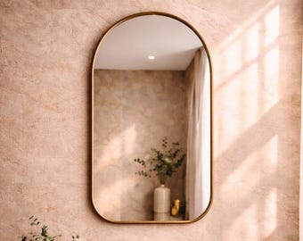 Handmade Moroccan Brass Oval Mirror, Boho Gold Metal Frame Wall Decor