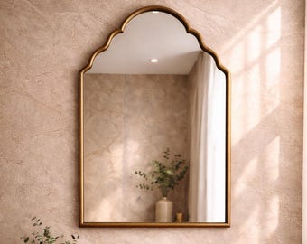 Handgjord vågig mässingsspegel – marockansk vägg- och sminkspegel, anpassade storlekar