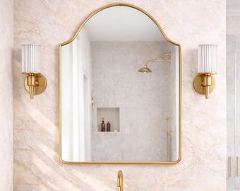 Hnadmade Handmade Brass Arched Mirror – Moroccan Wall Decor, Vanity Mirror
