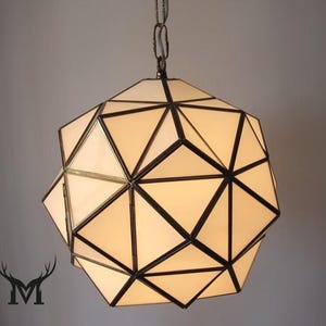 Handmade Moroccan Brass Pendant Light: Boho Glass Chandelier