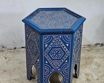 Hnadmade Handmade Moroccan Carved Wood Side Table: Black Coffee Table