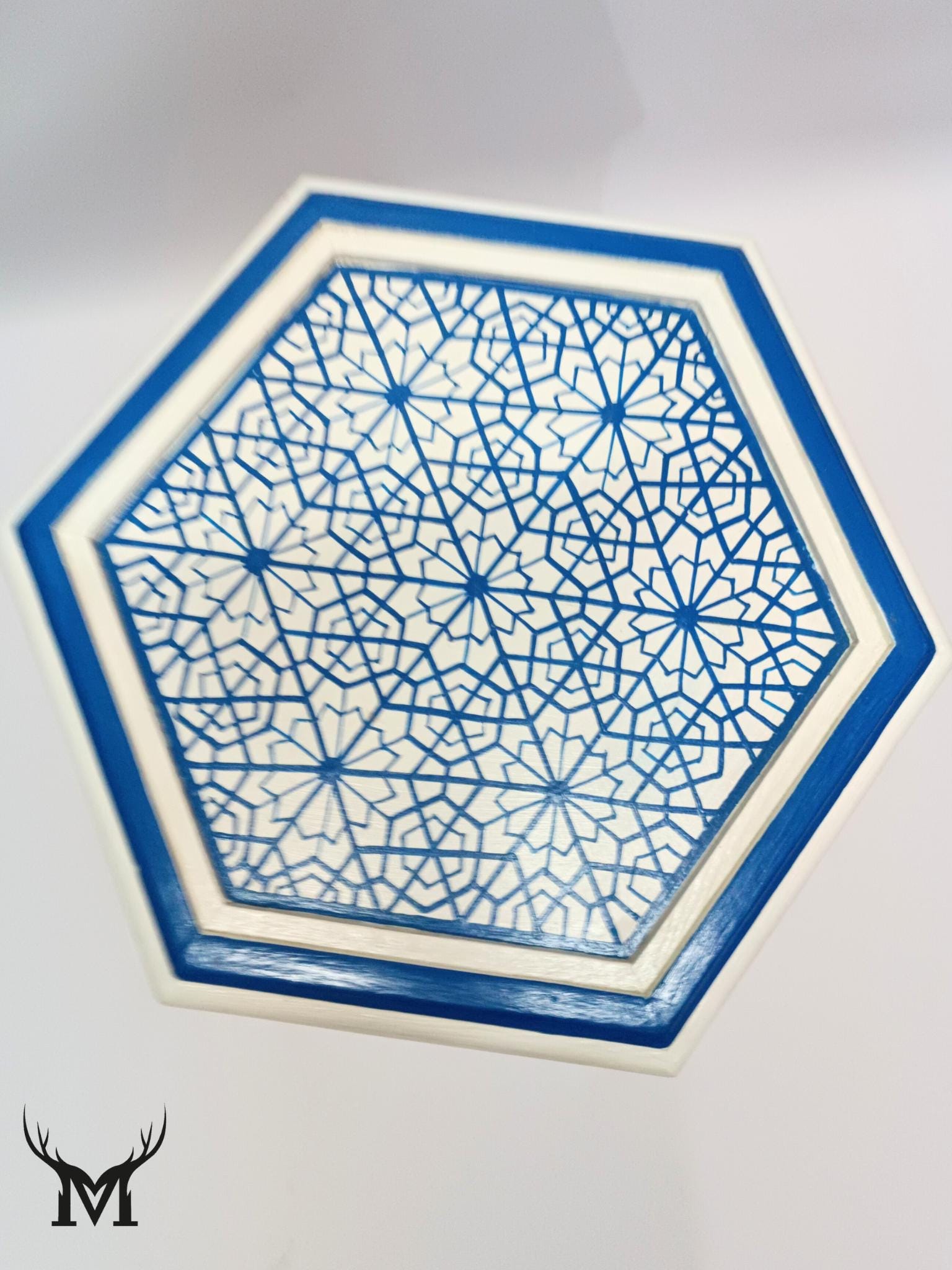 ブルーモロッコサイドテーブル - 職人によるマラケシュ家具 - 手描き