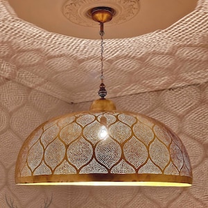 Handmade Moroccan Copper Ceiling Lamp - Brass Pendant Light - Boho Swag Chandelier - Pressed Metal Artisan Lighting, pendant by AfriToArt