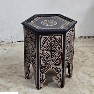 Moroccan Handmade Side Table 50x42cm – Hand-Painted Wooden Accent Table, Oriental Decorative Table, Boho Marrakech Furniture