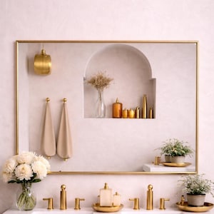 Hnadmade Handmade Irregular Brass Mirror, Moroccan Gold Bathroom Vanity Wall Decor