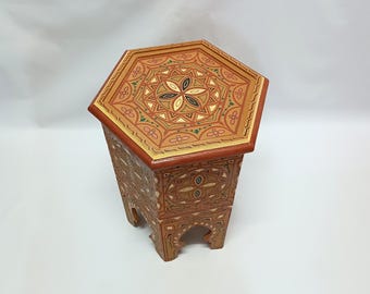 Handmade Moroccan wood coffee table, solid wood side table, boho console table, small coffee table, accent table, unique home decor gift