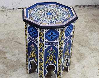 Hnadmade Handmade Moroccan Coffee Table: Hand-Painted Octagonal Wood Side Table