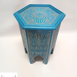 Handmade Blue Wood Side Table – Rustic Boho End Table | Moroccan Artisan Nightstand | Unique Hand-Painted Furniture, coffee table