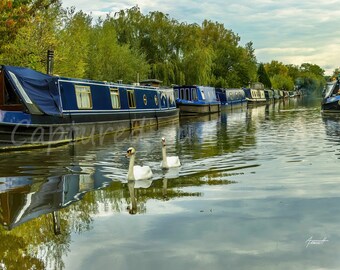 Oxford Canal, Banbury, England. Digital Art - Wall Decor for Home, Living Room, Bedroom - Photography Canvas: Peaceful Waters Flow