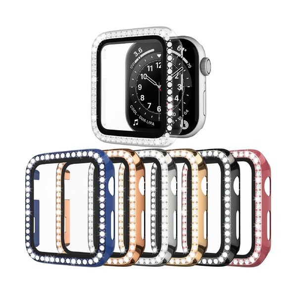 Diamond Bling Case Cover for Apple Watch Protector | iWatch Series 6 5 Tempered Screen Protective Bumper Case 38mm 40mm 42mm 44mm