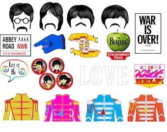 Beatles Party Photo Booth Props & Decorations – 26 Page Printable PDF – Fab Four Birthday Decor, 60s Theme, Instant Download