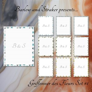 Conjunto de papel de escritura floral, arte de papelería imprimible, Griffonner des Fleurs, 5 diseños, tamaño Letterhead-A4-A5, forrado/sin forrar, descarga digital
