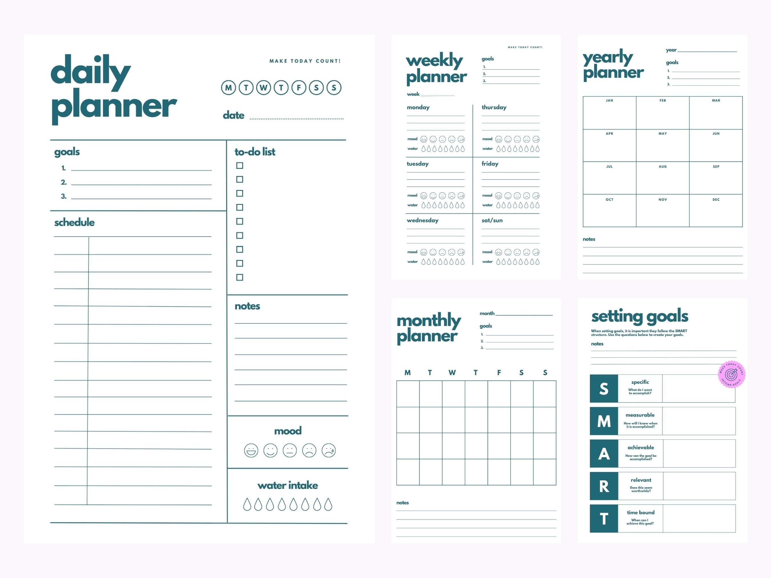 Productivity Planner Printable Calendar Bundle Daily Checklist - Etsy