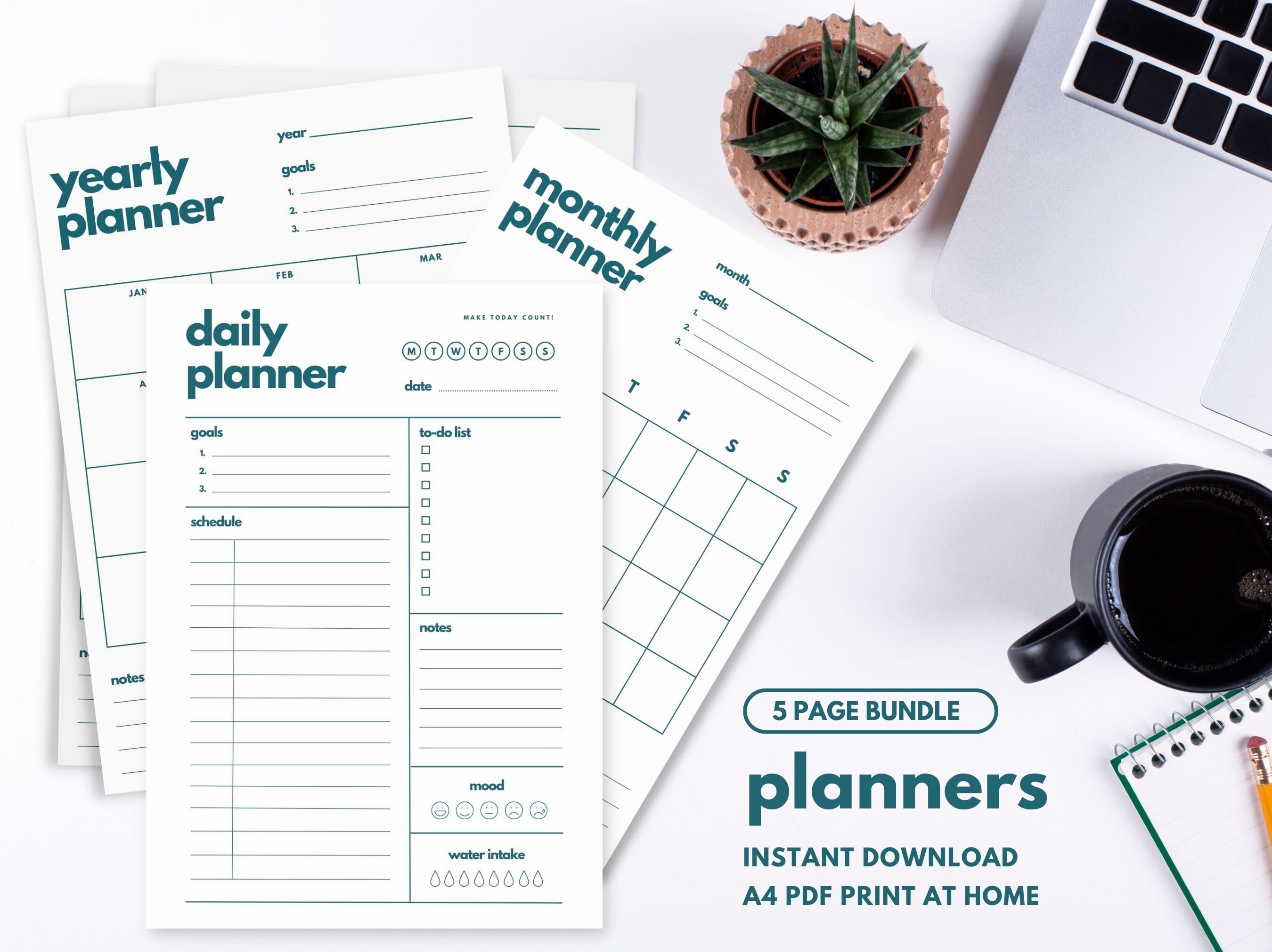 Productivity Planner Printable Calendar Bundle Daily Checklist - Etsy