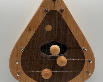 3-String Door Harp with Cherry Border and Walnut Inlay – Handmade USA Wood Music Box