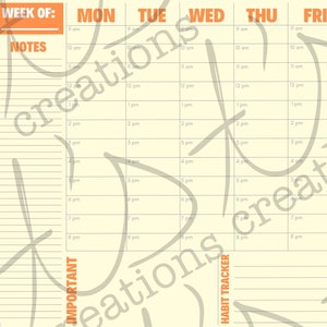 Yellow and Orange Weekly Planner with Time Slots, Habit Tracker, Notes, and Important Sections