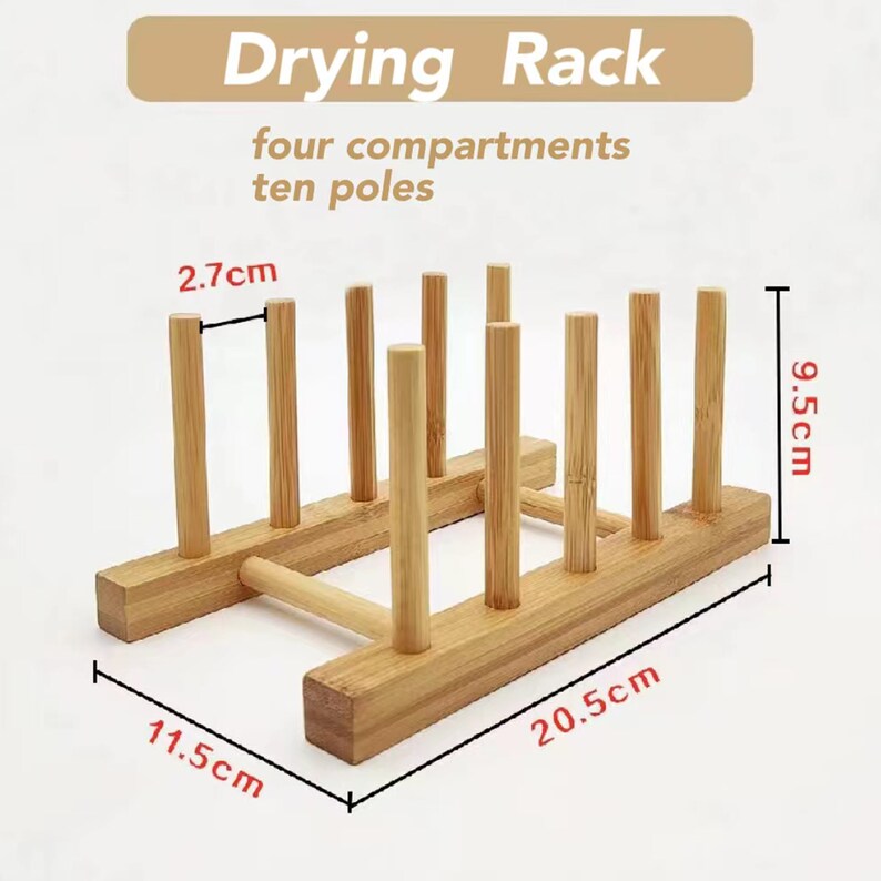 Bamboo Wooden Drying Rack Plates & Cups Holder Kitchen Organizer Drying ...