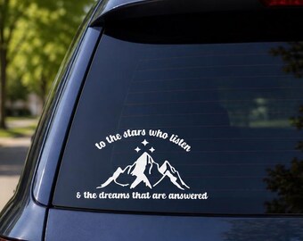 ACOTAR Night Court Decal Sticker: Velaris Mountain & Stars, "To the stars who listen and the dreams that are answered."