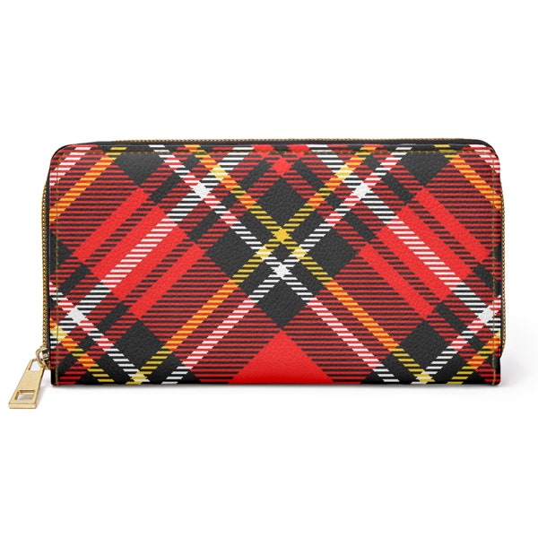 Winter Flannel Red Black and Yellow Plaid Zipper Wallet Pocketbook