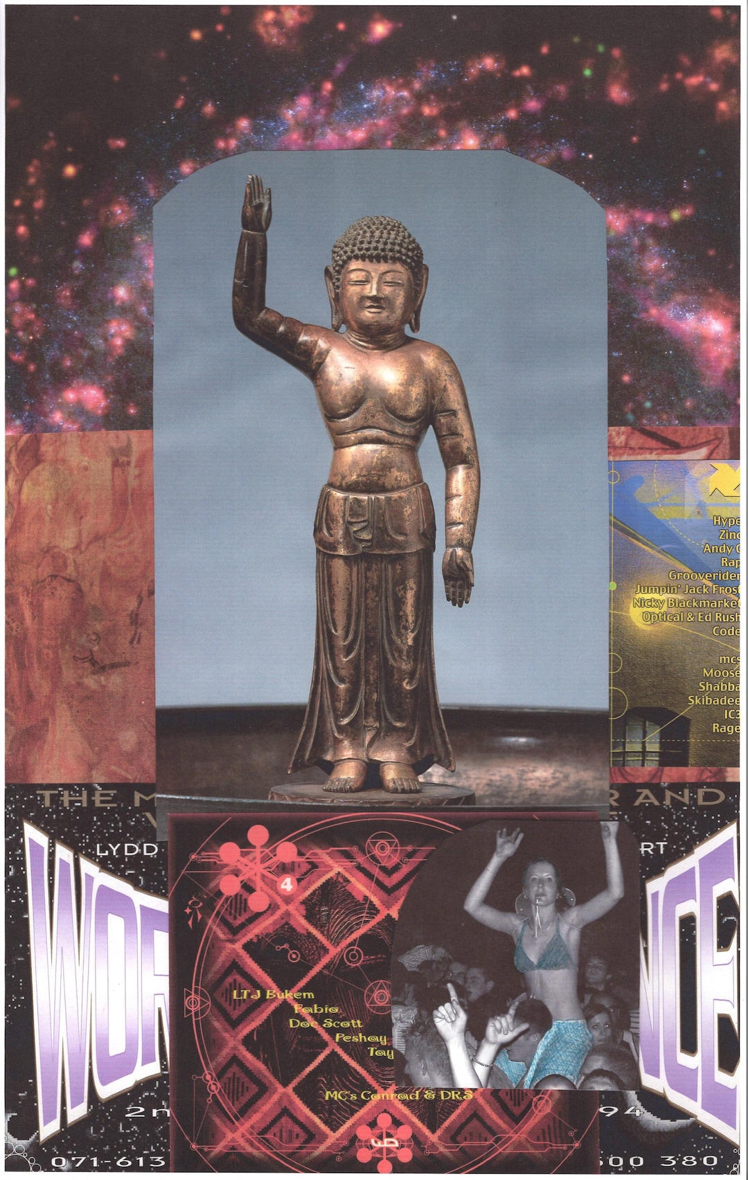 Buddha Rave #5 ... Original Rave Poster Collage Artwork, Paper Reprint ...