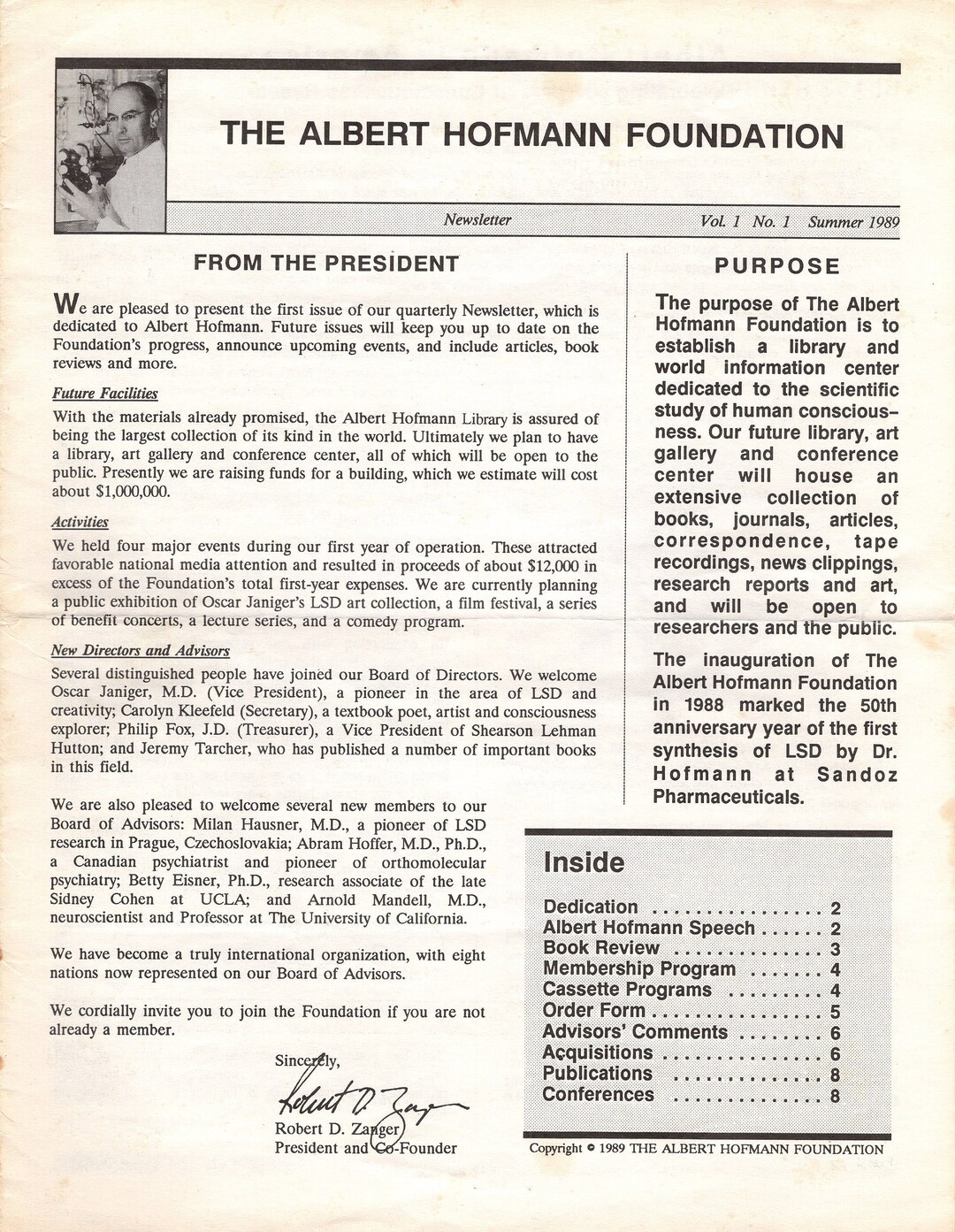 Psychedelic the Albert Hofmann Foundation Newsletter Etsy