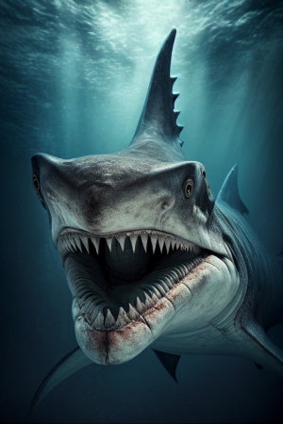 Angry Shark Digital Download Poster Art 