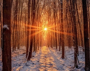 Winter Forest Sunset - Digital Download Poster Art